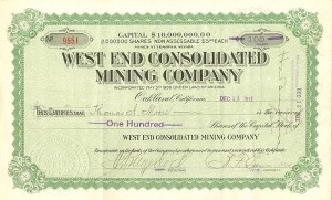 West End Consolidated Mining Co. - Stock Certificate